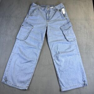 Gap Jeans Women 12 Light Wash Wide Baggy Mid Rise Cargo Elastic Waist Denim $80